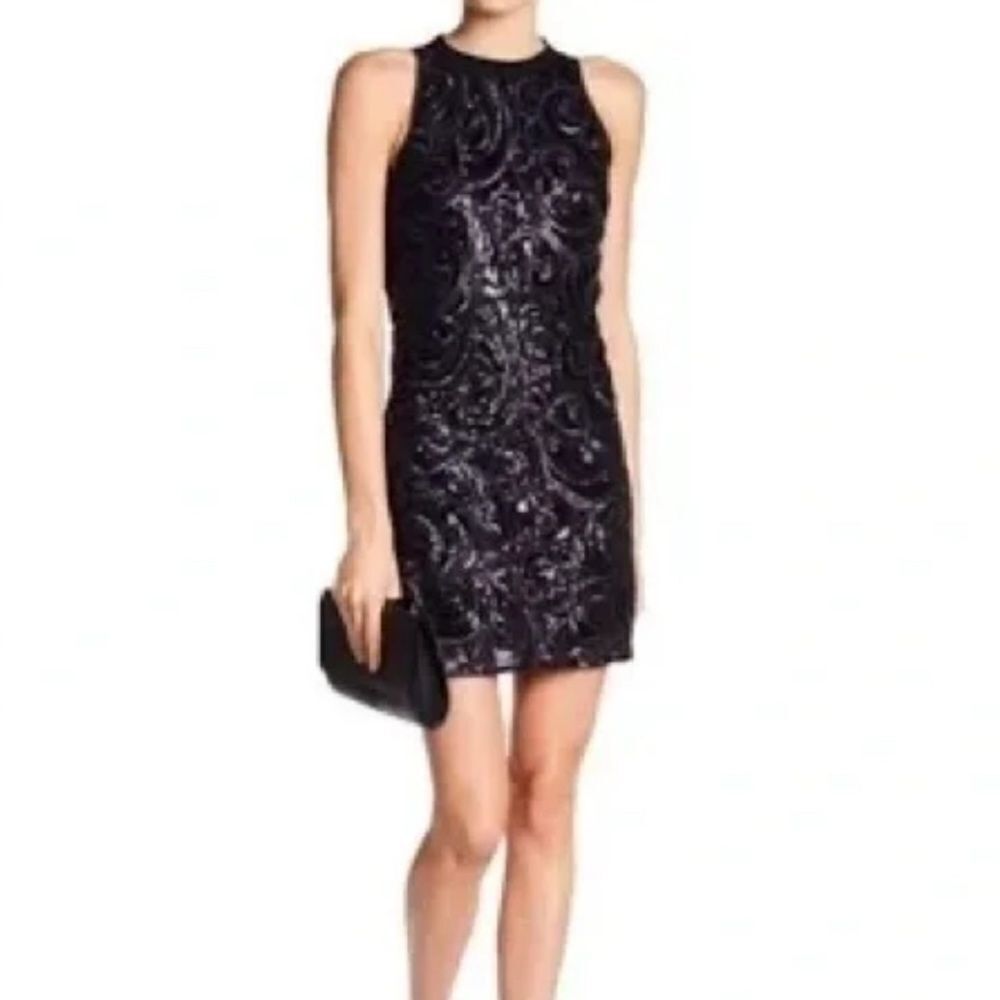 New Miss Me Black Sequin Halter Short Backless Black Holiday Party Dress Sz M